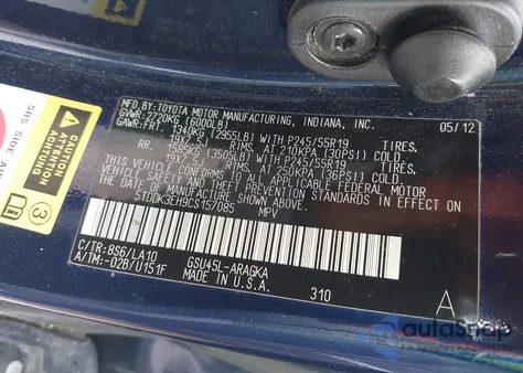 2012 Toyota Highlander Limited V6 z USA, uszkodzony, nr VIN 5TDDK3EH9CS157085